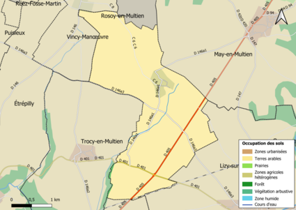 Carte des infrastructures et de l'occupation des sols en 2018 (CLC) de la commune.