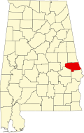 Map of Alabama highlighting Lee County