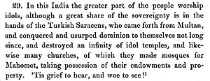 Jordanus, on the destructions of the "Turkish Saracens" in India (Mirabilia descripta, written in 1329–1338).[9][10]