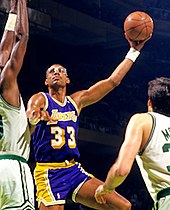 Abdul-Jabbar shooting a skyhook over a defender