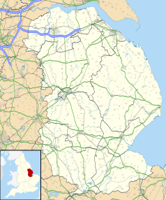 Mapa konturowa Lincolnshire, blisko centrum na prawo znajduje się punkt z opisem „Goulceby”