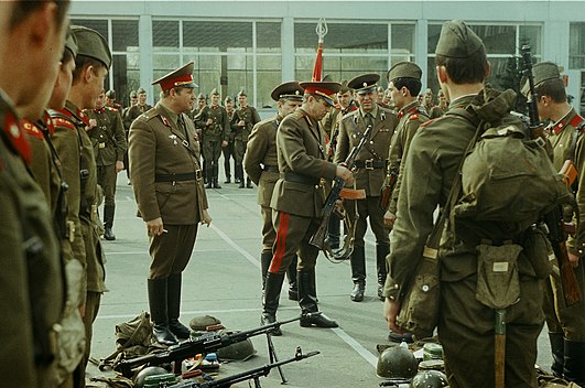 Uniform modell 1969. Manskap i fältdräkt och stridspackning. General och officerare i daglig dräkt.