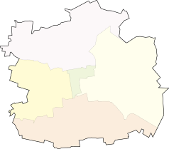 Mapa konturowa Łodzi, blisko centrum na prawo znajduje się punkt z opisem „ulica Czechosłowacka”