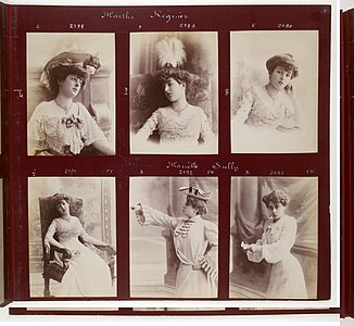 Par Jean Reutlinger, Paris, BnF. Les deux dernières photographies en bas à droite représentent Mariette Sully.