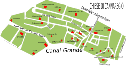 Plano de las iglesias en el sestiere de Cannaregio