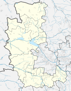 Mapa konturowa powiatu gliwickiego, na dole po prawej znajduje się punkt z opisem „Przyszowice”