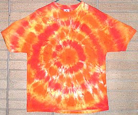 A tye dye shirt, a popular clothing option for Hippies.