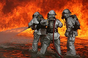 #11: Aircraft Rescue Firefighting training (U.S. Marine Corps). – Attribution: Lance Cpl. Manuel F. Guerrero, United States Marine Corps (http://www.marines.mil/) (License: PD)