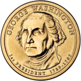 Gold coin with bust of Washington facing slightly left