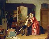 1866年作，A Visit to Watteau's Studio，油畫，82.8乘106厘米（32.6乘41.7英寸）