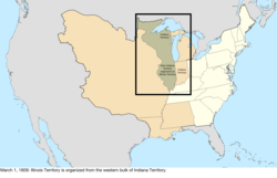 Map of the change to the United States in central North America on March 1, 1809