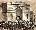 Image 13A woodcut illustration of the crowd at the first Republican National Convention in 1856 at Musical Fund Hall at 808 Locust Street in Philadelphia (from History of Pennsylvania)