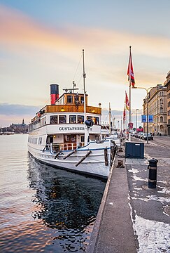 MS Gustafsberg VII moored at Nybrokajen, Nybroviken, Stockholm.