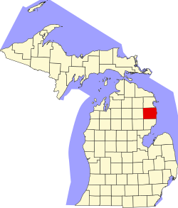 map of Michigan highlighting Alcona County