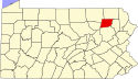 Harta statului Pennsylvania indicând comitatul Wyoming