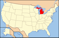 Map of the United States highlighting Michigan