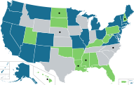 United States map illustrating the legality of cannabis, including decriminalization states