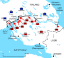 Stellungen der sowjetischen und finnischen Truppen zum Kriegsende am 13. März 1940