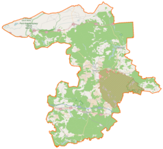 Mapa konturowa powiatu sulęcińskiego, po prawej nieco u góry znajduje się punkt z opisem „Lubniewice”