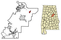 Location of Munford in Talladega County, Alabama.