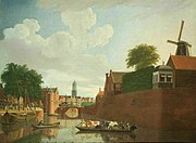 Schilderij van Hendrik Keun uit omstreeks 1765. Rechts op de voorgrond het verdwenen bolwerk Morgenster. In het midden de Zandbrug met de toegang tot de Oudegracht. Direct links naast de brug de Weerdpoort.