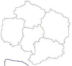 Mapa konturowa kraju Wysoczyna, u góry po prawej znajduje się punkt z opisem „Nový Jimramov”