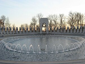 View of the World War II Memorial in Washington, D.C. from the Atlantic Arch of the memorial.