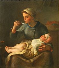 Jean-François Millet La bouillie ou Femme faisant manger son enfant