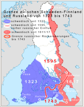 Durch den Frieden von Stolbowo erwarb Schweden Karelien und Ingermanland (rot)