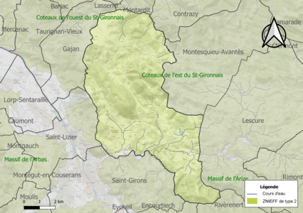 Carte des ZNIEFF de type 2 sur la commune.