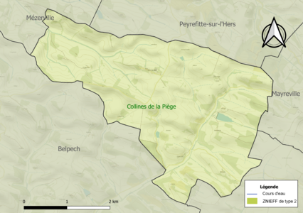 Carte de la ZNIEFF de type 2 sur la commune.