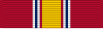 Width=44 scarlet ribbon with a central width-4 golden yellow stripe, flanked by pairs of width-1 scarlet, white, Old Glory blue, and white stripes