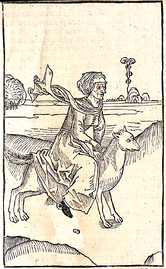 Sorcier chevauchant un loup. Illustration du Lamiis et pythonics mulieribus.