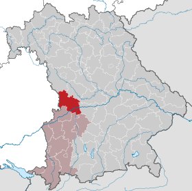 Landkreis Donau-Ries läge (mörkrött) i Bayern