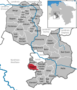 Läget för kommunen Hagen am Teutoburger Wald i Landkreis Osnabrück