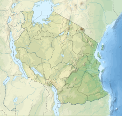 Mapa konturowa Tanzanii, blisko centrum na prawo znajduje się czarny trójkącik z opisem „Uluguru”