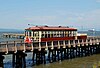 Astoria Riverfront Trolley car crossing trestle over river inlet