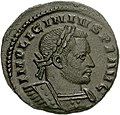 Avers: Licinius I, cu barbă, laureat, cu platoșă, spre dreapta. Æ Follis (22mm, 4.57 g, 8h). Bătut la atelierul monetar din Londinium (azi Londra), prin AD 310-312.