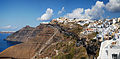 Panoramic view of Fira coast line, Santorini island (Thira), Greece