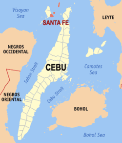 Map of Cebu with Santa Fe highlighted