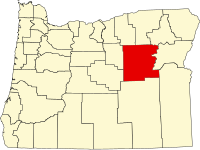 Map of Oregon highlighting Grant County