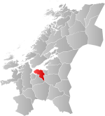 Mapa do condado de Trøndelag com Trondheim em destaque.