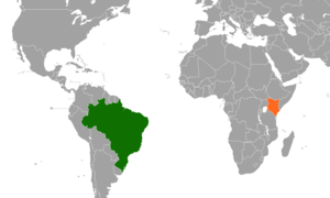 Mapa indicando localização de Brasil e do Quênia.