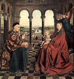 Virgen del canciller Rolin, de Jan van Eyck (h. 1435). Tomada en la Revolución francesa. Actualmente está expuesta en el Museo del Louvre en París