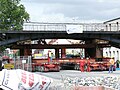 English: The bridge being lifted for removal.