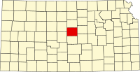 Map of Kanzas highlighting Ellsworth County