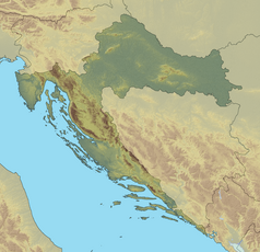 Mapa konturowa Chorwacji, blisko centrum po lewej na dole znajduje się punkt z opisem „Piškera”