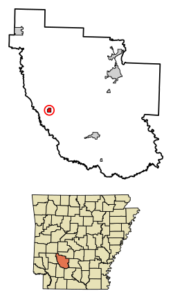 Location of Okolona in Clark County, Arkansas.