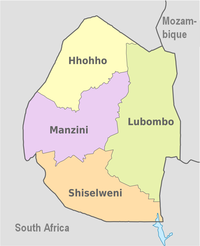 A clickable map of Eswatini exhibiting its four districts.