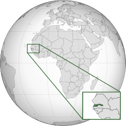 Location of The Gambia (dark green) in western Africa